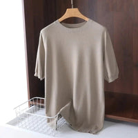 SaneShoppe - Superfine Merino Wool T Shirt Men's Knitted O - neck Breathable Thin Cashmer Short Sleeve Tee Solid Color Tops