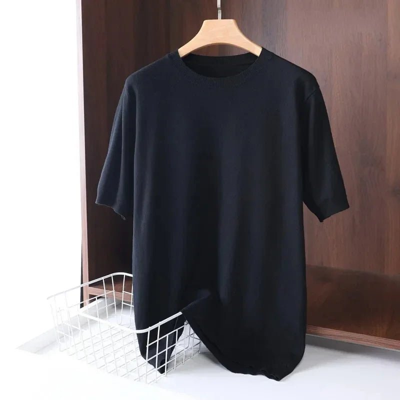 SaneShoppe - Superfine Merino Wool T Shirt Men's Knitted O - neck Breathable Thin Cashmer Short Sleeve Tee Solid Color Tops