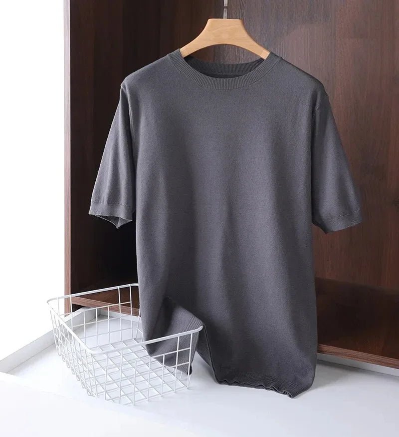 SaneShoppe - Superfine Merino Wool T Shirt Men's Knitted O - neck Breathable Thin Cashmer Short Sleeve Tee Solid Color Tops