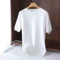 SaneShoppe - Superfine Merino Wool T Shirt Men's Knitted O - neck Breathable Thin Cashmer Short Sleeve Tee Solid Color Tops