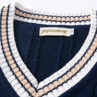 SaneShoppe - Sweater Vest Men Thicken V - neck Sleeveless Knitted Sweaters Vests Striped Retro Preppy - style Simple Chic Loose Casual All - match