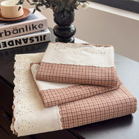 SaneShoppe - Sweet White Ruffles 100% Cotton Bed Sheet Set with Pillowcases Breathable Plaid Flat Sheet for Single Double Bed Cotton Sheets
