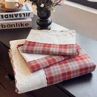 SaneShoppe - Sweet White Ruffles 100% Cotton Bed Sheet Set with Pillowcases Breathable Plaid Flat Sheet for Single Double Bed Cotton Sheets
