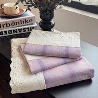 SaneShoppe - Sweet White Ruffles 100% Cotton Bed Sheet Set with Pillowcases Breathable Plaid Flat Sheet for Single Double Bed Cotton Sheets