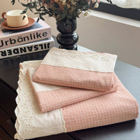 SaneShoppe - Sweet White Ruffles 100% Cotton Bed Sheet Set with Pillowcases Breathable Plaid Flat Sheet for Single Double Bed Cotton Sheets