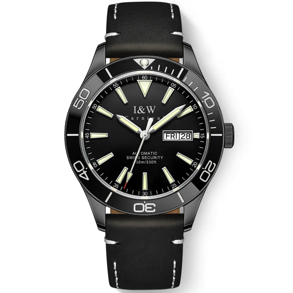 SaneShoppe-I&W Swiss Luxury Men's Automatic Diver Sports Watch 100m Waterproof Green