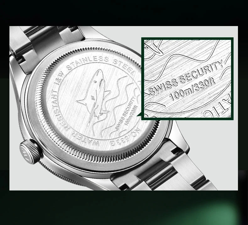 SaneShoppe-I&W Swiss Luxury Men's Automatic Diver Sports Watch 100m Waterproof Green