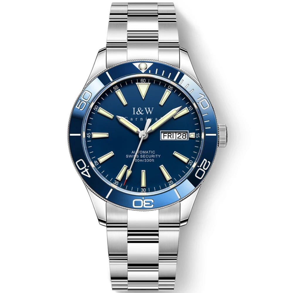 SaneShoppe-I&W Swiss Luxury Men's Automatic Diver Sports Watch 100m Waterproof Green