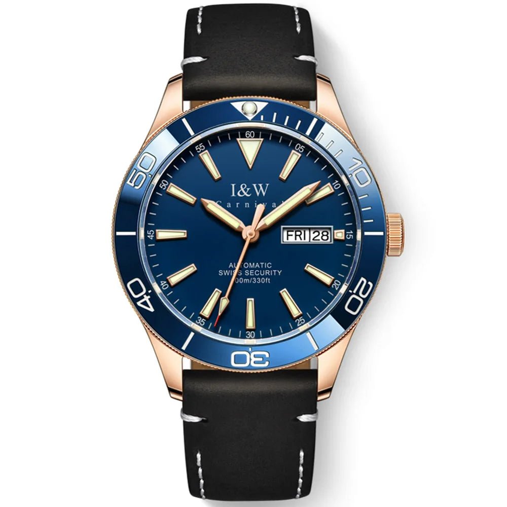 SaneShoppe-I&W Swiss Luxury Men's Automatic Diver Sports Watch 100m Waterproof Green
