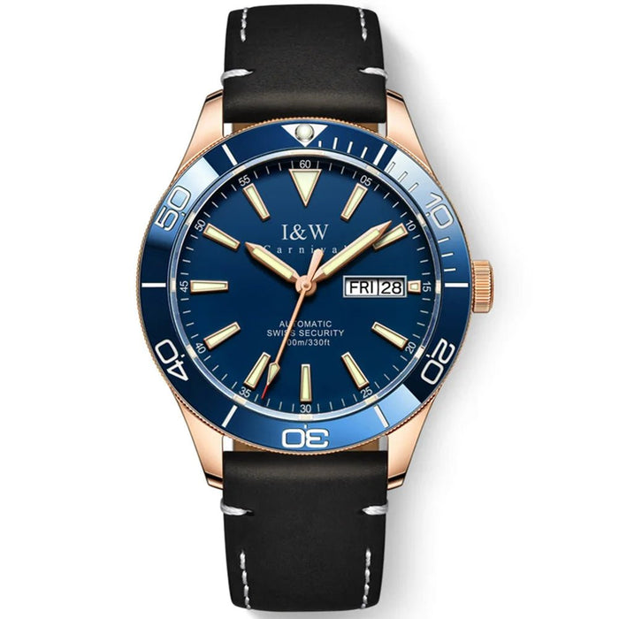 SaneShoppe-I&W Swiss Luxury Men's Automatic Diver Sports Watch 100m Waterproof Green