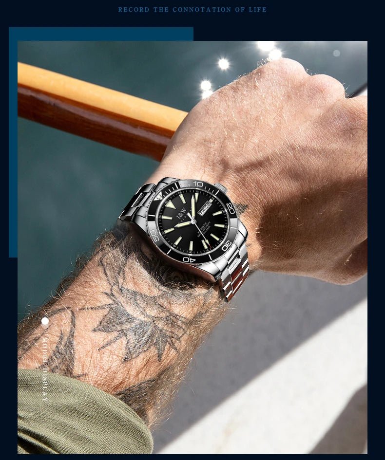 SaneShoppe-I&W Swiss Luxury Men's Automatic Diver Sports Watch 100m Waterproof Green