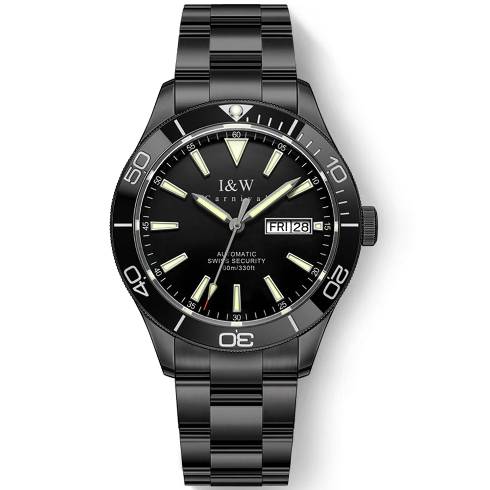 SaneShoppe-I&W Swiss Luxury Men's Automatic Diver Sports Watch 100m Waterproof Green