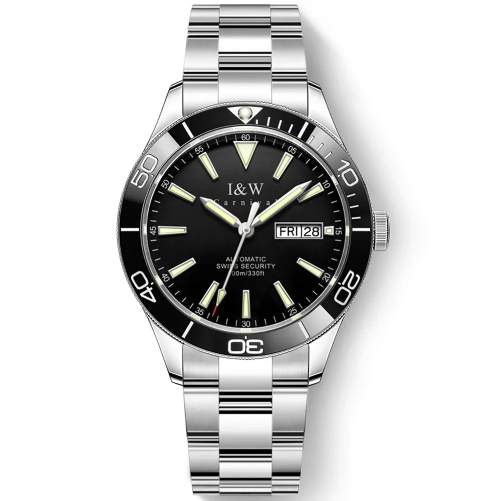SaneShoppe-I&W Swiss Luxury Men's Automatic Diver Sports Watch 100m Waterproof Green