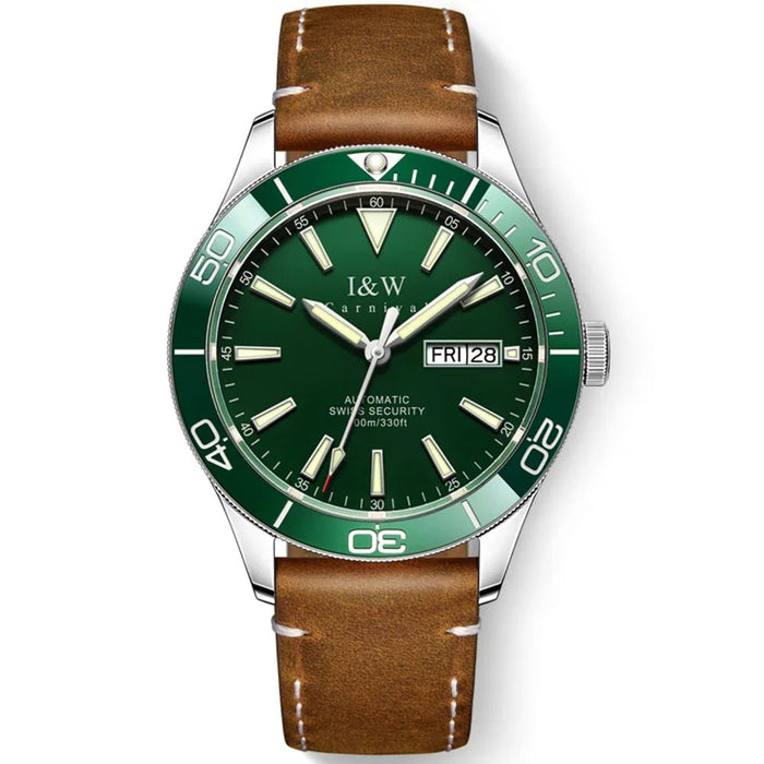 SaneShoppe-I&W Swiss Luxury Men's Automatic Diver Sports Watch 100m Waterproof Green