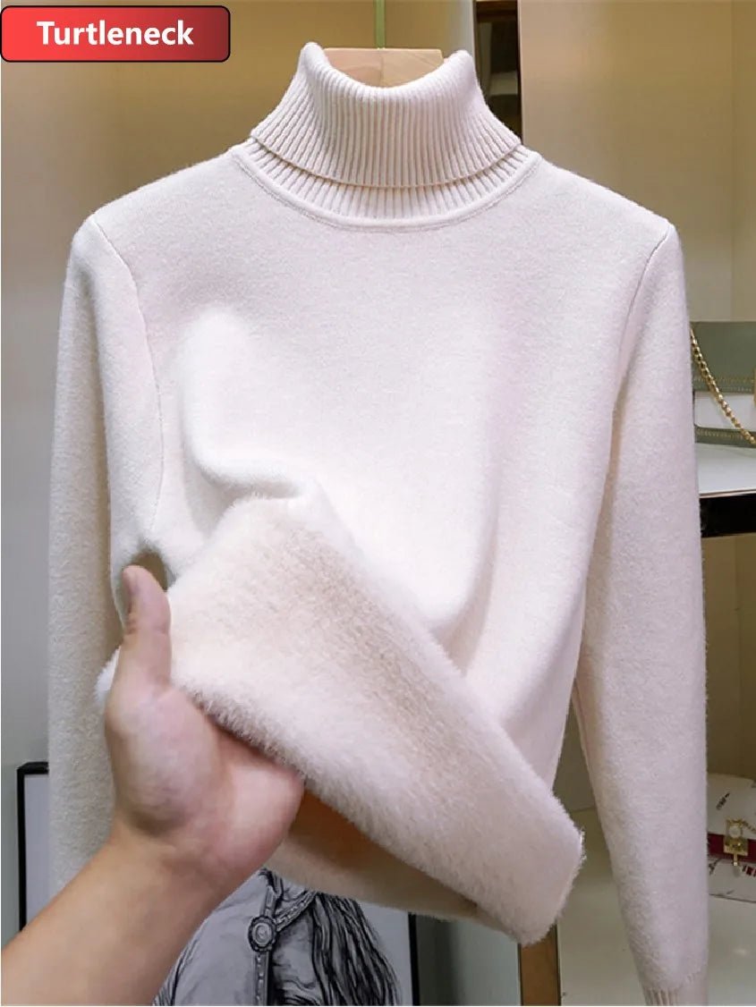 SaneShoppe-Korean Style Turtleneck Sweater Women's Thick Velvet Knit Pullover