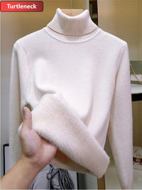 SaneShoppe-Korean Style Turtleneck Sweater Women's Thick Velvet Knit Pullover