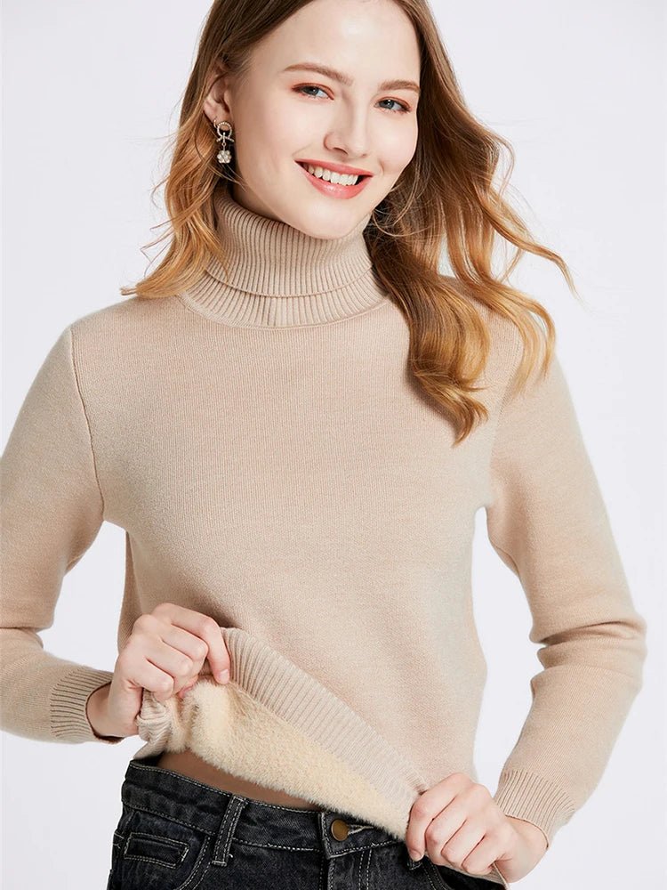 SaneShoppe-Korean Style Turtleneck Sweater Women's Thick Velvet Knit Pullover