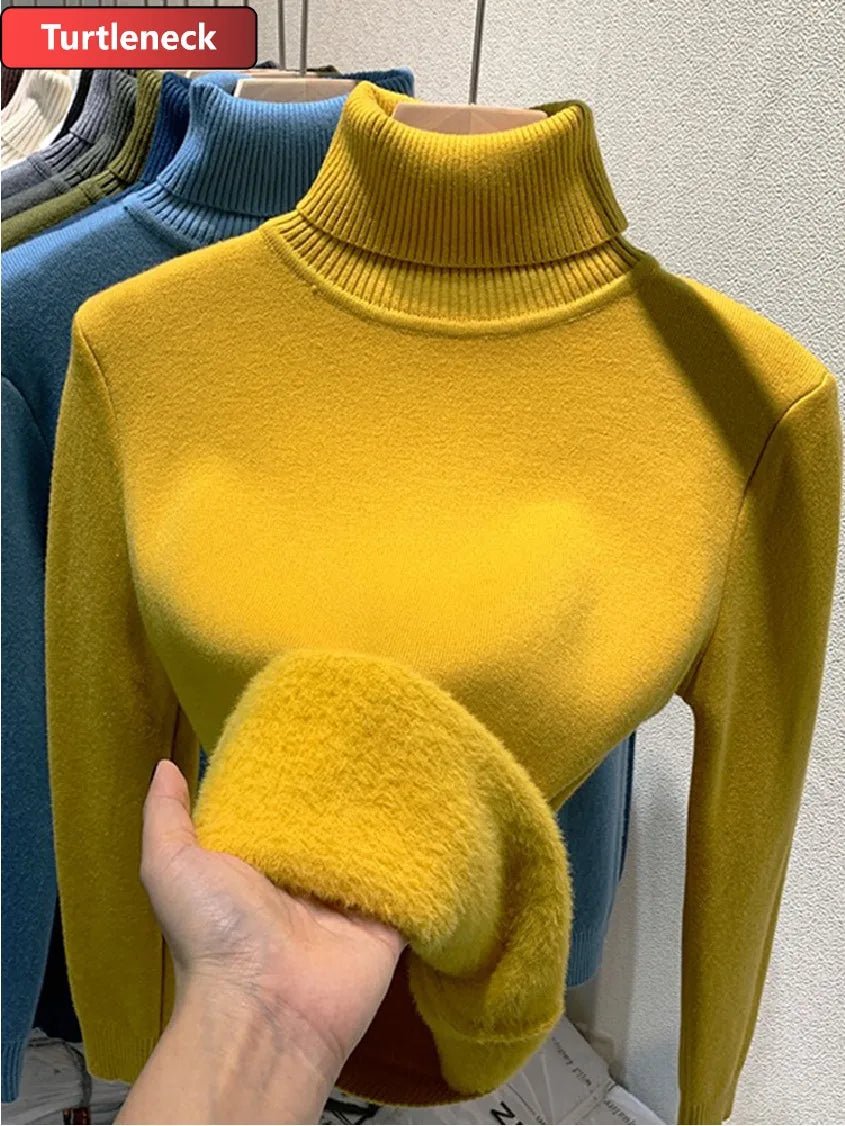 SaneShoppe-Korean Style Turtleneck Sweater Women's Thick Velvet Knit Pullover