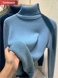 SaneShoppe-Korean Style Turtleneck Sweater Women's Thick Velvet Knit Pullover