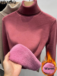 SaneShoppe-Korean Style Turtleneck Sweater Women's Thick Velvet Knit Pullover