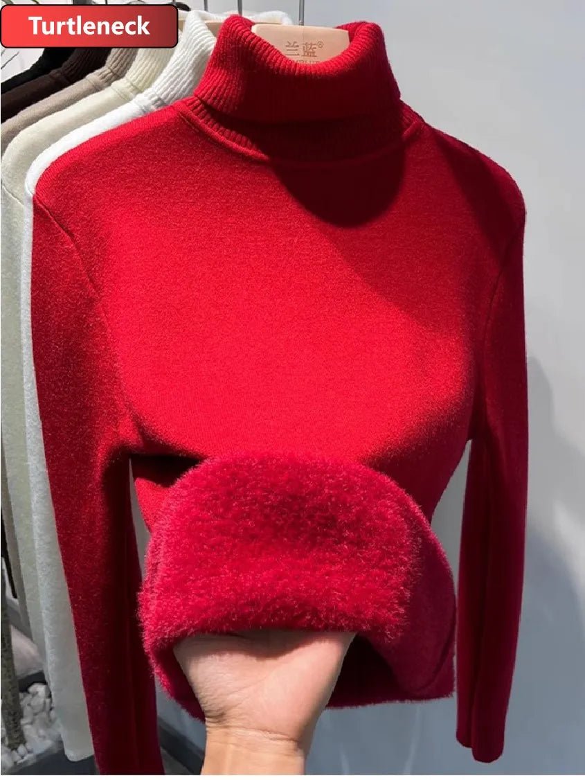 SaneShoppe-Korean Style Turtleneck Sweater Women's Thick Velvet Knit Pullover