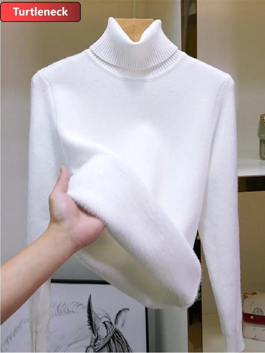 SaneShoppe-Korean Style Turtleneck Sweater Women's Thick Velvet Knit Pullover