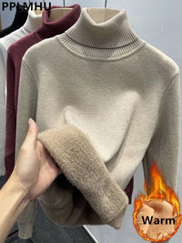 SaneShoppe-Korean Style Turtleneck Sweater Women's Thick Velvet Knit Pullover
