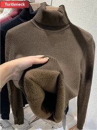 SaneShoppe-Korean Style Turtleneck Sweater Women's Thick Velvet Knit Pullover