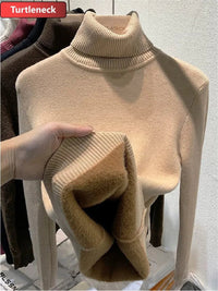 SaneShoppe-Korean Style Turtleneck Sweater Women's Thick Velvet Knit Pullover