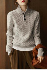 SaneShoppe - Thickened Long Sleeve Knitted Sweater Stand Collar Base Layer Shirt Trendy Polyester Fiber Winter New Style Women's Fashion