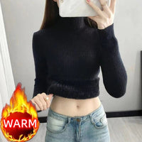 SaneShoppe - Turtleneck Winter Sweater Women Elegant Thicken Velvet Lined Warm Sueter Fleece Knitted Pullover Slim Top Jersey Knitwear Jumper