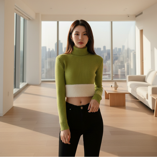 SaneShoppe-Elegant Velvet Lined Turtleneck Sweater Women Warm Winter Top