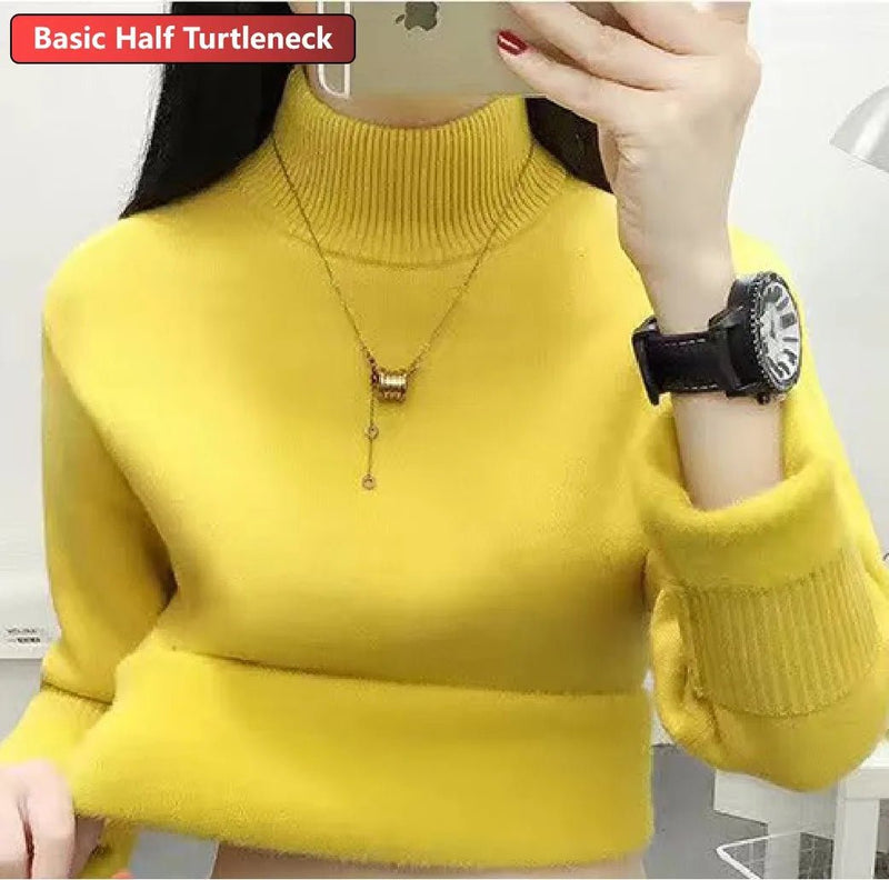 SaneShoppe - Turtleneck Winter Sweater Women Elegant Thicken Velvet Lined Warm Sueter Knitted Pullover Slim Tops Jersey Knitwear Jumper New