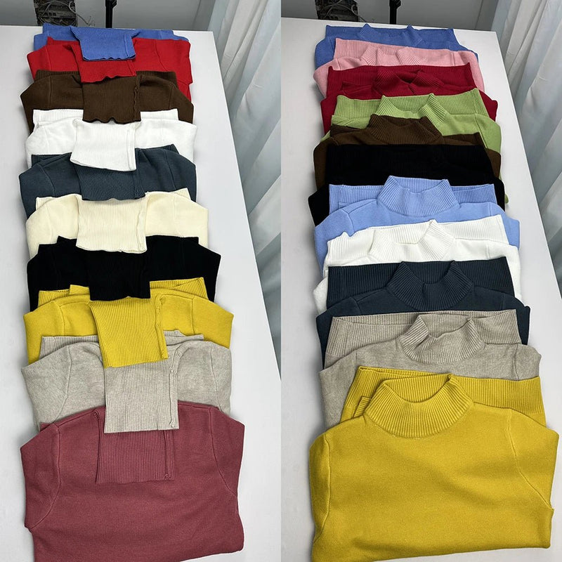 SaneShoppe - Turtleneck Winter Sweater Women Elegant Thicken Velvet Lined Warm Sueter Knitted Pullover Slim Tops Jersey Knitwear Jumper New