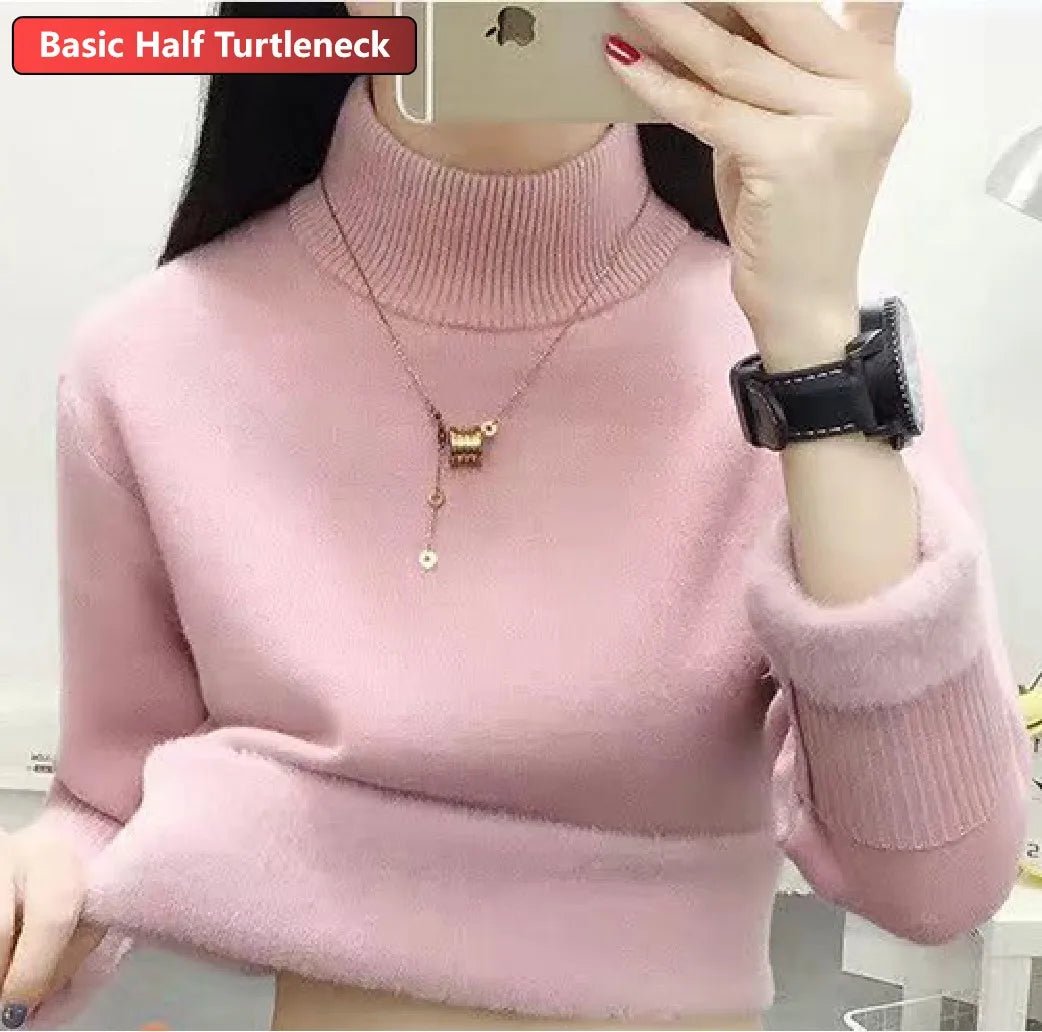 SaneShoppe - Turtleneck Winter Sweater Women Elegant Thicken Velvet Lined Warm Sueter Knitted Pullover Slim Tops Jersey Knitwear Jumper New