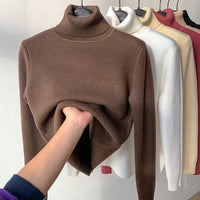 SaneShoppe - Turtleneck Winter Sweater Women Elegant Thicken Velvet Lined Warm Sueter Knitted Pullover Slim Tops Jersey Knitwear Jumper New