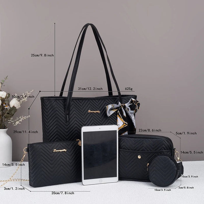 SaneShoppe - Wave pattern daily commuting large capacity tote bag handbag four piece set fashion trend personality change camera bag