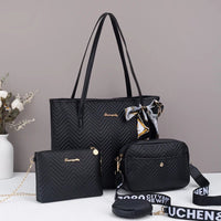 SaneShoppe - Wave pattern daily commuting large capacity tote bag handbag four piece set fashion trend personality change camera bag