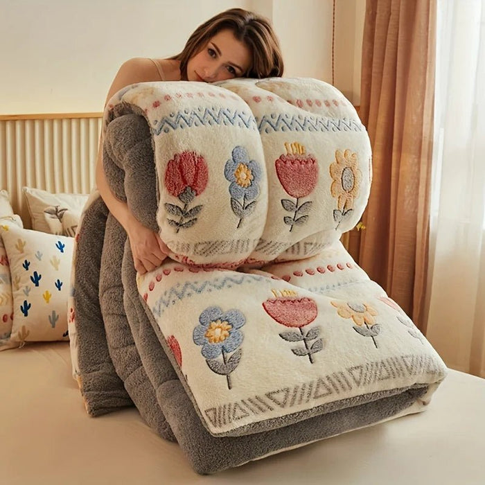 SaneShoppe - Winter Bedding Thick Quilt Blanket Thickened Warm Flannel Fleece Comforter for Cold Nights Set Bed Duvets Quilts the Blankets