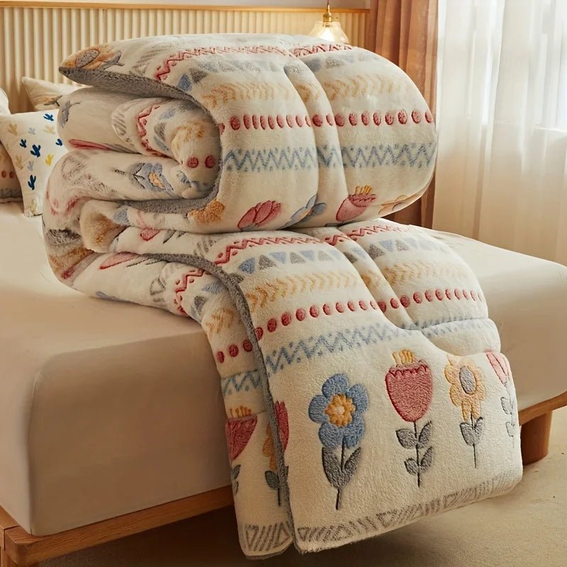 SaneShoppe - Winter Bedding Thick Quilt Blanket Thickened Warm Flannel Fleece Comforter for Cold Nights Set Bed Duvets Quilts the Blankets