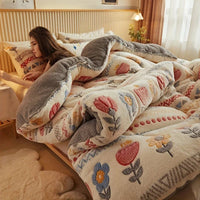 SaneShoppe - Winter Bedding Thick Quilt Blanket Thickened Warm Flannel Fleece Comforter for Cold Nights Set Bed Duvets Quilts the Blankets