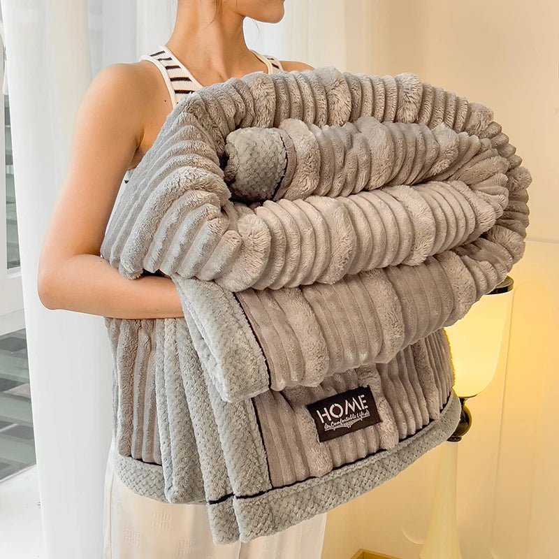 SaneShoppe - Winter Blanket Thickened Warm Lamb Wool Leisure Blanket Home Warm Thick Soft Bed Cover Knee For Office Sofa Microfiber Bedding