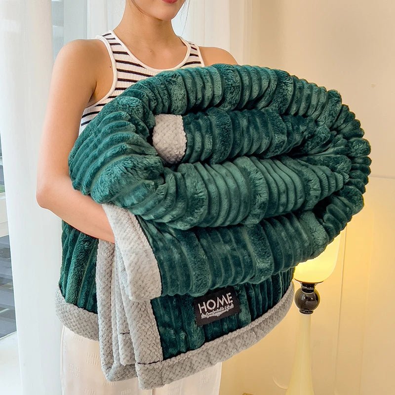 SaneShoppe - Winter Blanket Thickened Warm Lamb Wool Leisure Blanket Home Warm Thick Soft Bed Cover Knee For Office Sofa Microfiber Bedding