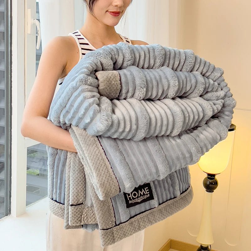 SaneShoppe - Winter Blanket Thickened Warm Lamb Wool Leisure Blanket Home Warm Thick Soft Bed Cover Knee For Office Sofa Microfiber Bedding