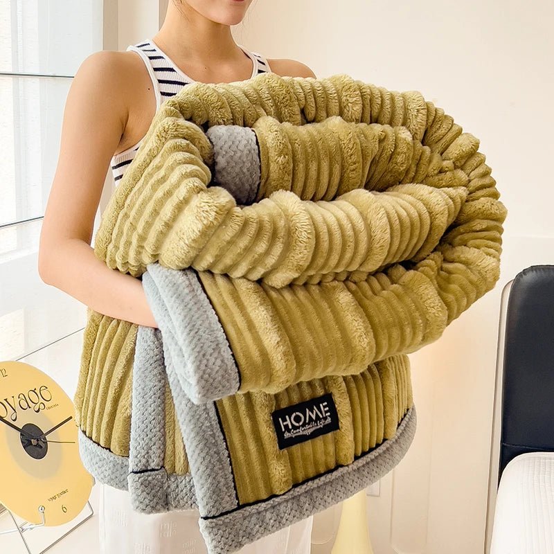 SaneShoppe - Winter Blanket Thickened Warm Lamb Wool Leisure Blanket Home Warm Thick Soft Bed Cover Knee For Office Sofa Microfiber Bedding