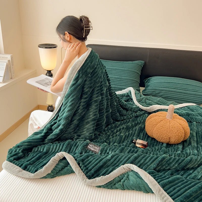 SaneShoppe - Winter Blanket Thickened Warm Lamb Wool Leisure Blanket Home Warm Thick Soft Bed Cover Knee For Office Sofa Microfiber Bedding