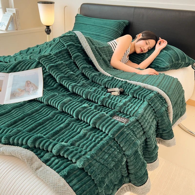 SaneShoppe - Winter Blanket Thickened Warm Lamb Wool Leisure Blanket Home Warm Thick Soft Bed Cover Knee For Office Sofa Microfiber Bedding