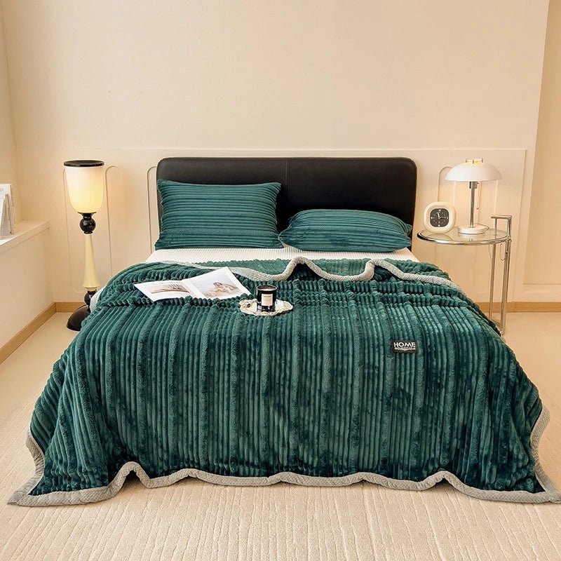 SaneShoppe - Winter Blanket Thickened Warm Lamb Wool Leisure Blanket Home Warm Thick Soft Bed Cover Knee For Office Sofa Microfiber Bedding