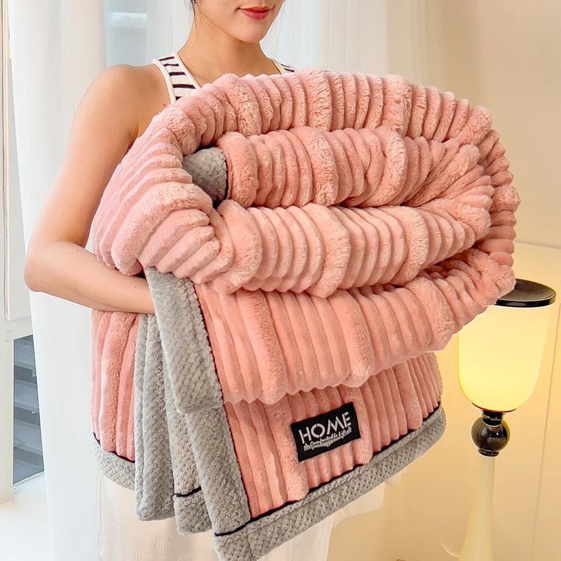 SaneShoppe - Winter Blanket Thickened Warm Lamb Wool Leisure Blanket Home Warm Thick Soft Bed Cover Knee For Office Sofa Microfiber Bedding