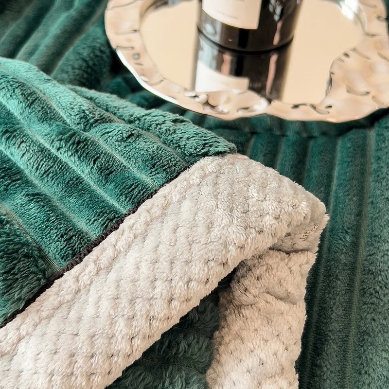 SaneShoppe - Winter Blanket Thickened Warm Lamb Wool Leisure Blanket Home Warm Thick Soft Bed Cover Knee For Office Sofa Microfiber Bedding